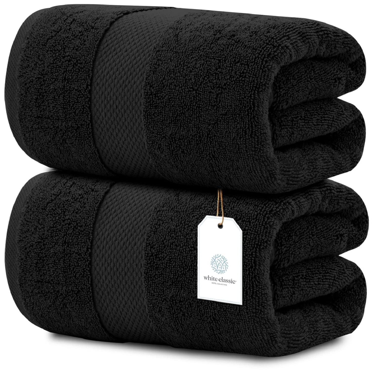 White Classic Hotel Collection 650 Gsm Cotton Bath Sheet Towels, Oversized Bathroom Towels, Black, 35 x 70, 2 Pack