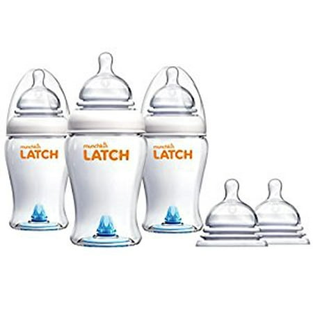 Munchkin Latch Anti-Colic 8 Ounce Baby Bottles with Replacement Stage 2 Bottle Nipples
