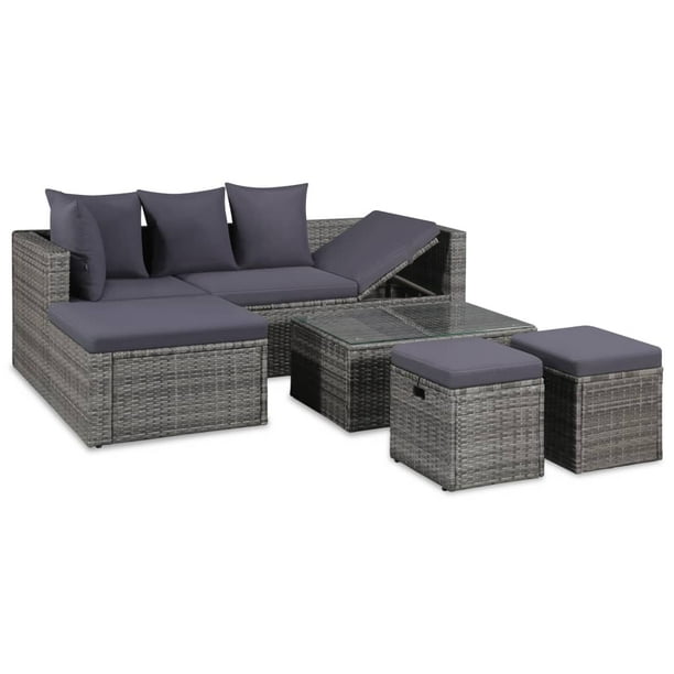 Fdit 4 Piece Garden Lounge Set With Cushions Poly Rattan Gray Outdoor Furniture Sets Grey Com Fdit 4 Piece Garden Lounge Set With, 4 Piece Rattan Garden Furniture Set Grey