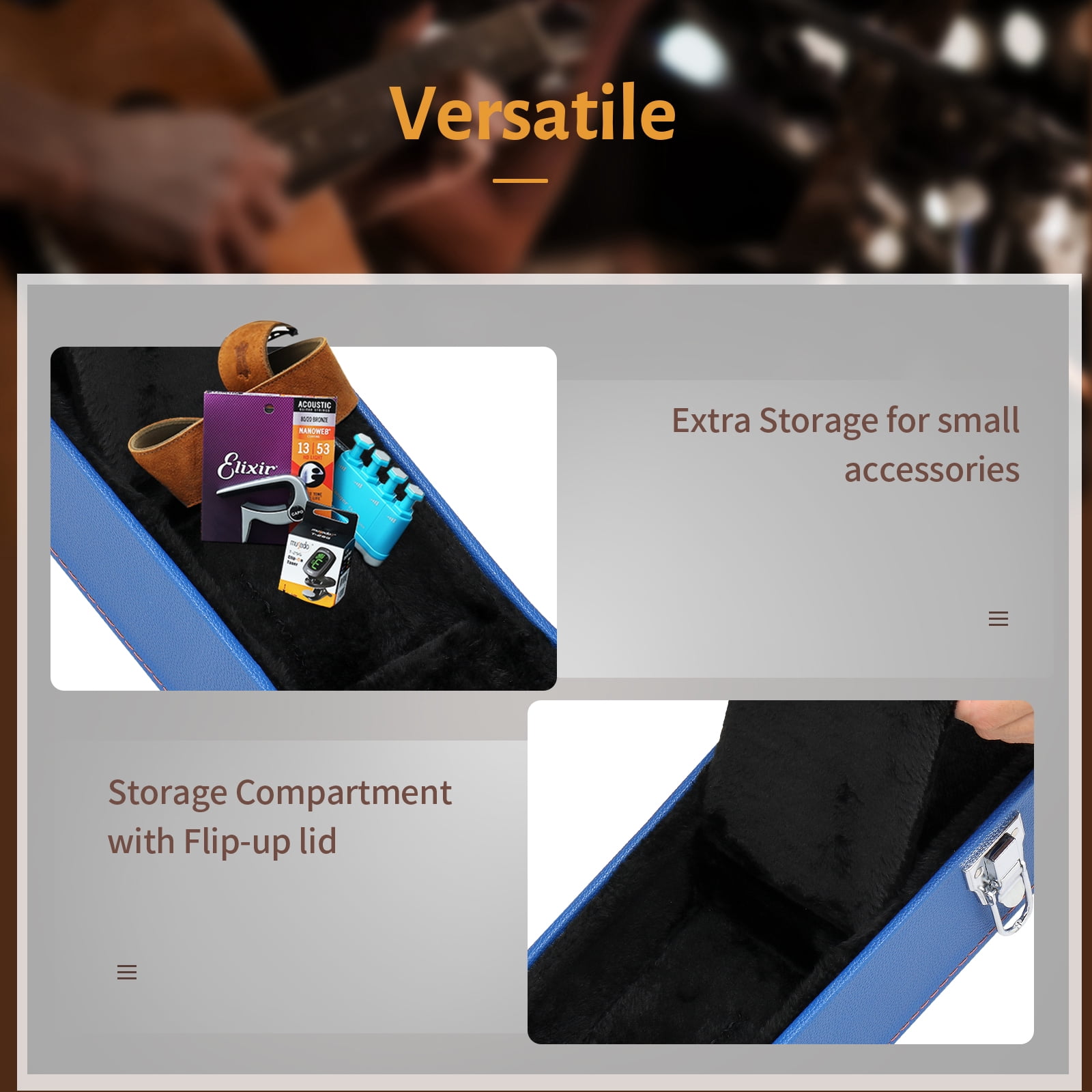 Ktaxon Electric Guitar Hard Case for 335 Style Guitar, Fine-Grain PU Leather Surface, Blue