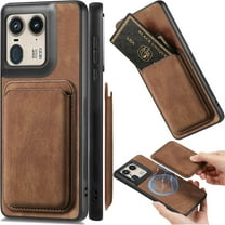 Magnetic Slim Fit Case for Motorola Edge 50 Ultra/Moto X50 Ultra with Detachable Credit Card Holder Slot, Scratch Resistant Ultra-Thin Case for Motorola Edge 50 Ultra. TCK-Retro Brown