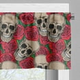 thumbnail image 3 of Ambesonne Rose Valance Pack of 2, Skulls Red Blossoms Retro, 54"X12", Vermilion Tan Green, 3 of 5