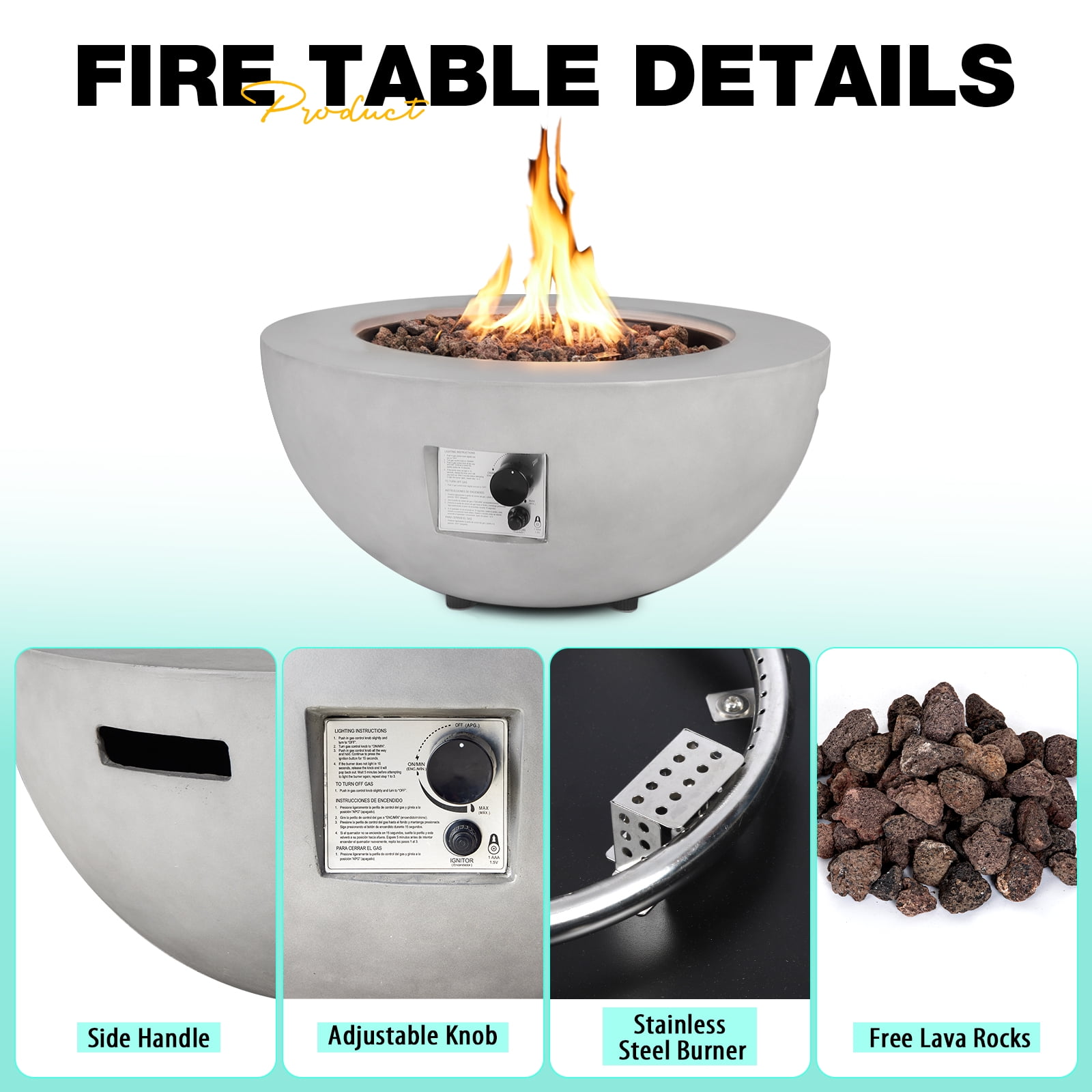 ReeQuo 31.5” Propane Fire Pit Table – Outdoor Gas Fire Table with Tank Cover & Lid, 2-in-1 Firepit Coffee Table