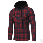 Men's Hoodie Plaid Jacket Checkered Flannel Button Down Long Sleeve Flannel Shirt for Men