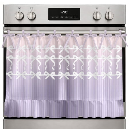 Oven Skirt Curtain Ribbon Bows Oven Curtain with 8 Ribbon Ties & Ruffle Trim Stove Cover Lavender Pinstripes Graphic Oven Skirts for Stove Dishwasher Cabinet Over Sinks Kitchen Decor 32x24 Inch
