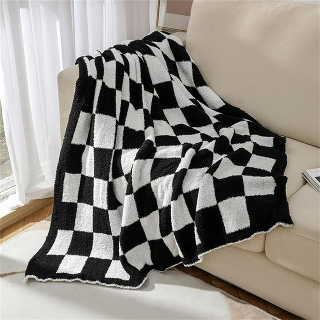 LAICAIW Checkered Throw Blanket,Checkered Blanket Throw Cute,Throw Blankets Checkerboard Grid Chessboard Gingham Warmer Comfort Plush Reversible Microfiber Cozy Decor for Home Bed Couch (Black, 28