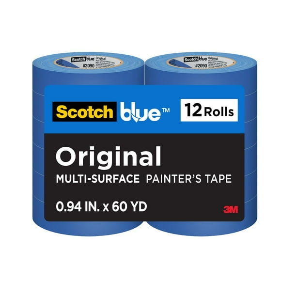 ScotchBlue Ruban Original pour Peintre Multi-Surfaces, 0,94 Pouces x 60 Yards, 12 Rouleaux, Bleu, Ruban de Peinture Protège les Surfaces et s'Enlève Facilement, Tap de Peinture Multi-Surface