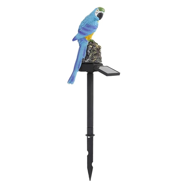 Lámpara solar con enchufe de tierra, diseño de loro, resistente al agua, para patio, entrada de vehículos, paisaje, exterior (azul, luz cálida)