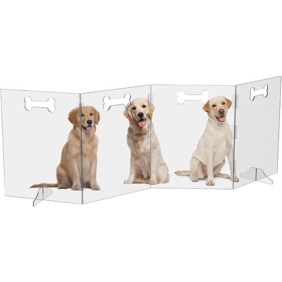 4-Panel Clear Acrylic Dog Gate - Heavy-Duty Freestanding Indoor Pet Playpen with Non-Slip Feet, Foldable Expandable Fence with Handle, 96" Wide x 31.5" Tall Transparent Barrier for Doorways,