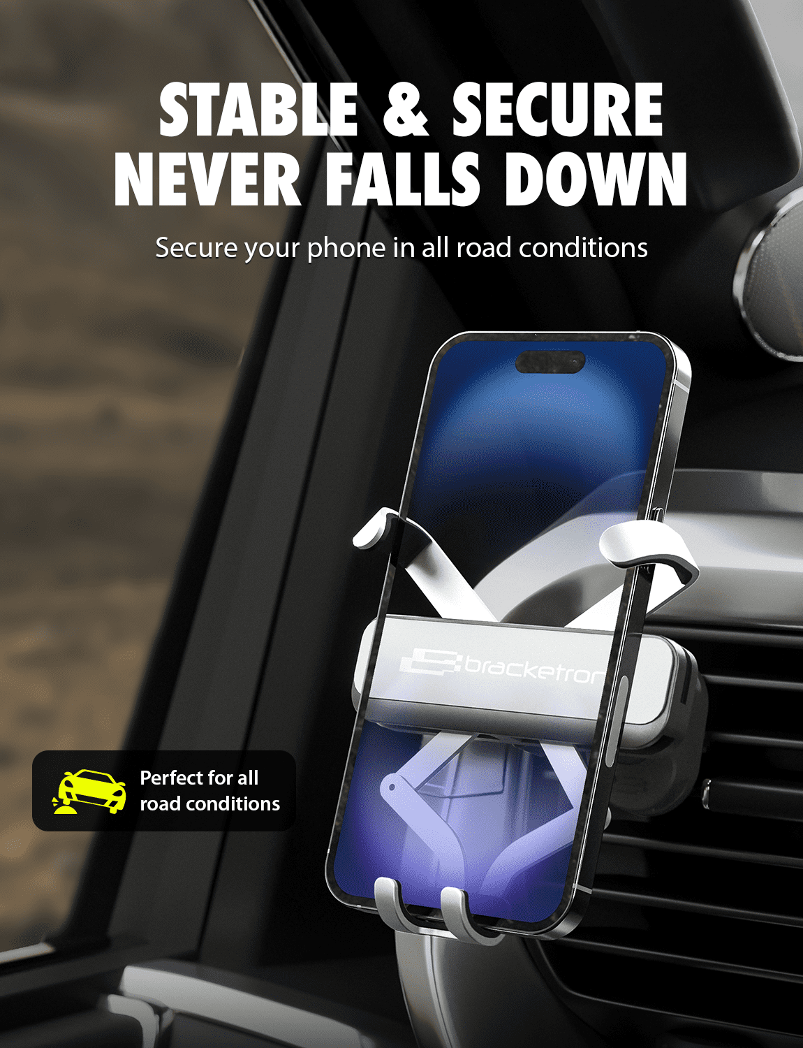 Bracketron AutoGrip Universal Car Vent Phone Mount, One-Hand Lock, Gravity Grip, Fits Phones up to 3.75" Wide