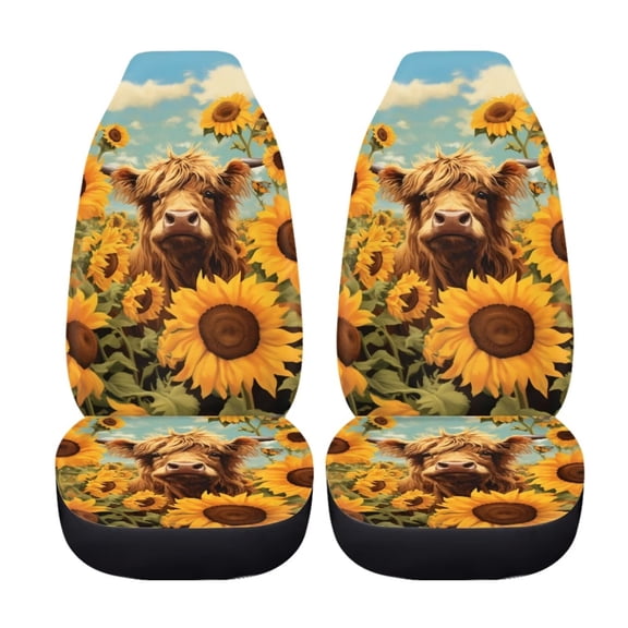 chaqlin Yellow Sunflower Highland Cow Cute Car Accessories for Women Car Seat Covers Front Seats Only Auto Interior Decor Seat Cushion Protector Universal Fit Truck Suv Van Sedan