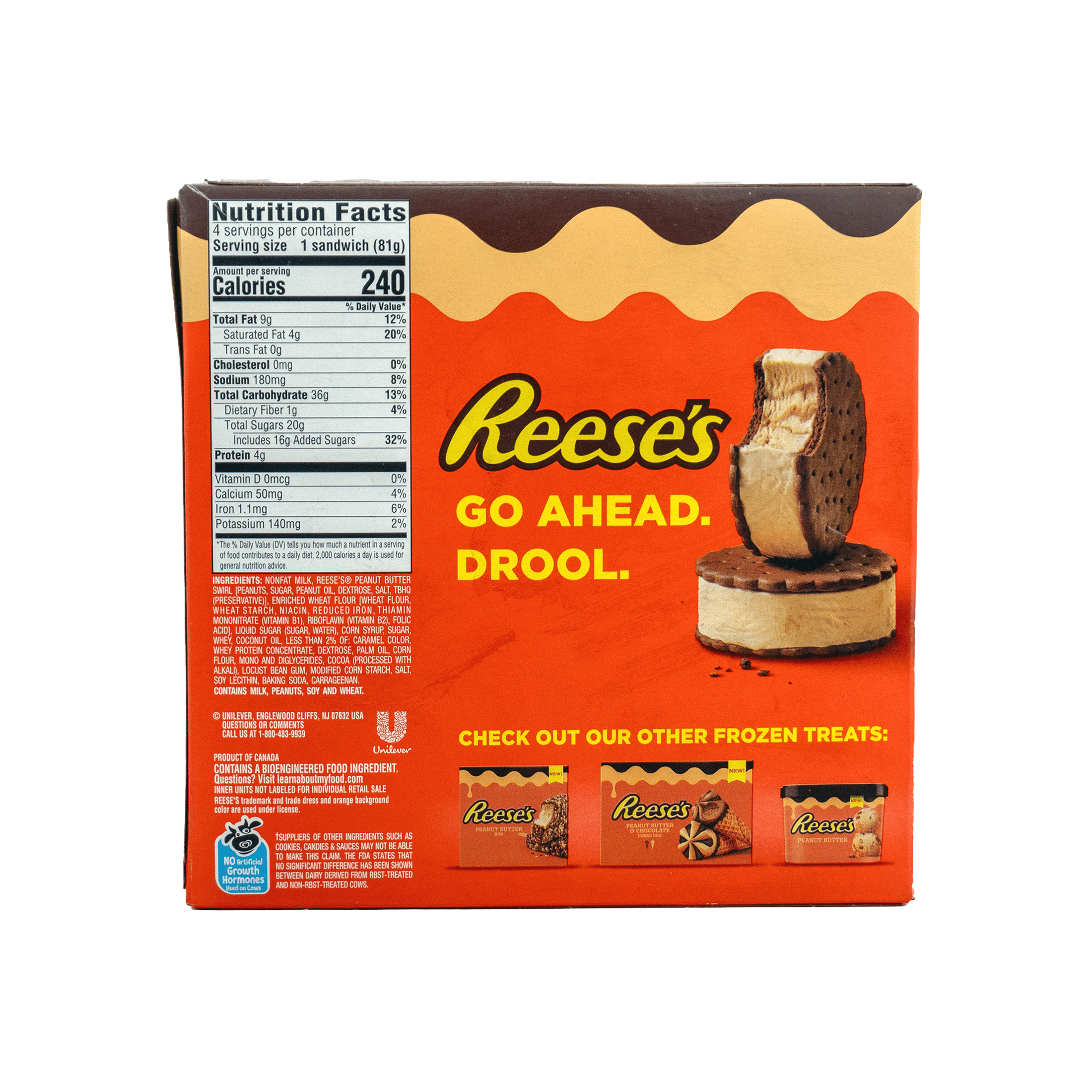 Reese's Peanut Butter Crunchy Frozen Dairy Dessert Sandwich Kosher Milk, 4 oz 4 Count