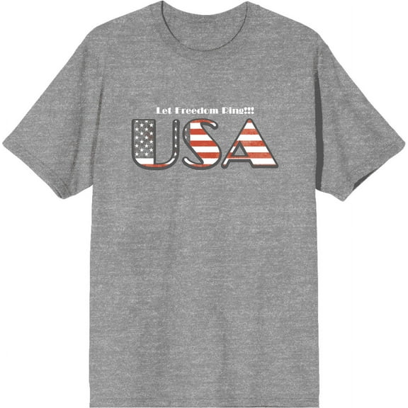 American USA Flag Letters Heather Gray Men's Crew Neck Short Sleeve Tee-Medium