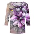 thumbnail image 5 of Tnhcen Women's Fall Fashion Floral Print 3/4 Sleeve Loose Round Neck T-Shirts - Casual Daily Oversized Tops Stretchy S-3XL, 5 of 5
