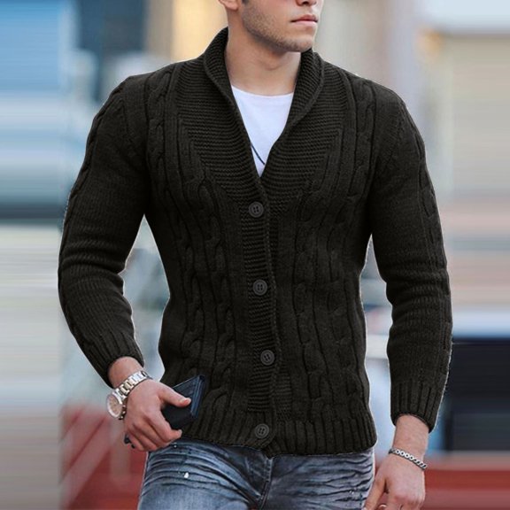 Mens Cable Knit Cardigan Sweater Shawl Collar Loose Fit Long Sleeve Casual Cardigans,Men's Casual Wool Blend Cardigan Sweaters Long Sleeve Shawl Collar Buttons Down Cable Knit Sweater