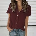 thumbnail image 2 of Short Sleeve Button Down Shirts for Women Cotton Linen Dressy Casual V Neck Solid Shirts Loose Fit Tops, 2 of 5
