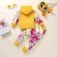 thumbnail image 3 of Otqutp Baby Warm Blouse Toddler Girls Boys Letter Hooded Sweatshirt+Floral Pants Outfits Set Pullover Hoodie Pullover Shirt Fall Clothes(Yellow,18-24 Months), 3 of 9