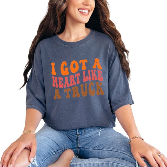 I Got a Heart Like a Truck, Quote About Being Resilient, Groovy Retro Wavy Text, Denim Comfort Colors T-Shirt, Small