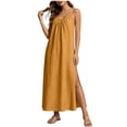 thumbnail image 1 of CHUMUD Robes d'Été pour Femmes à Bretelles Spaghetti Fente Latérale Maxi Robe de Plage Vacances Voyage Tenue Décontractée, 1 of 8