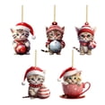 thumbnail image 2 of olkpmnmk 5Pcs 2D Flat Acrylic Hanging Cute Cat Christmas Ornament Set, Christmas Ornaments Cat with Santa Hat & Ball, Xmas Tree Accessories Christmas Pendants Hanging, Cartoon Cat Christmas Ornament, 2 of 9