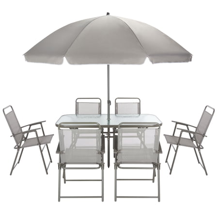 SAFAVIEH Laurenti Outdoor Patio 8 Piece Dining Set with Umbrella Grey