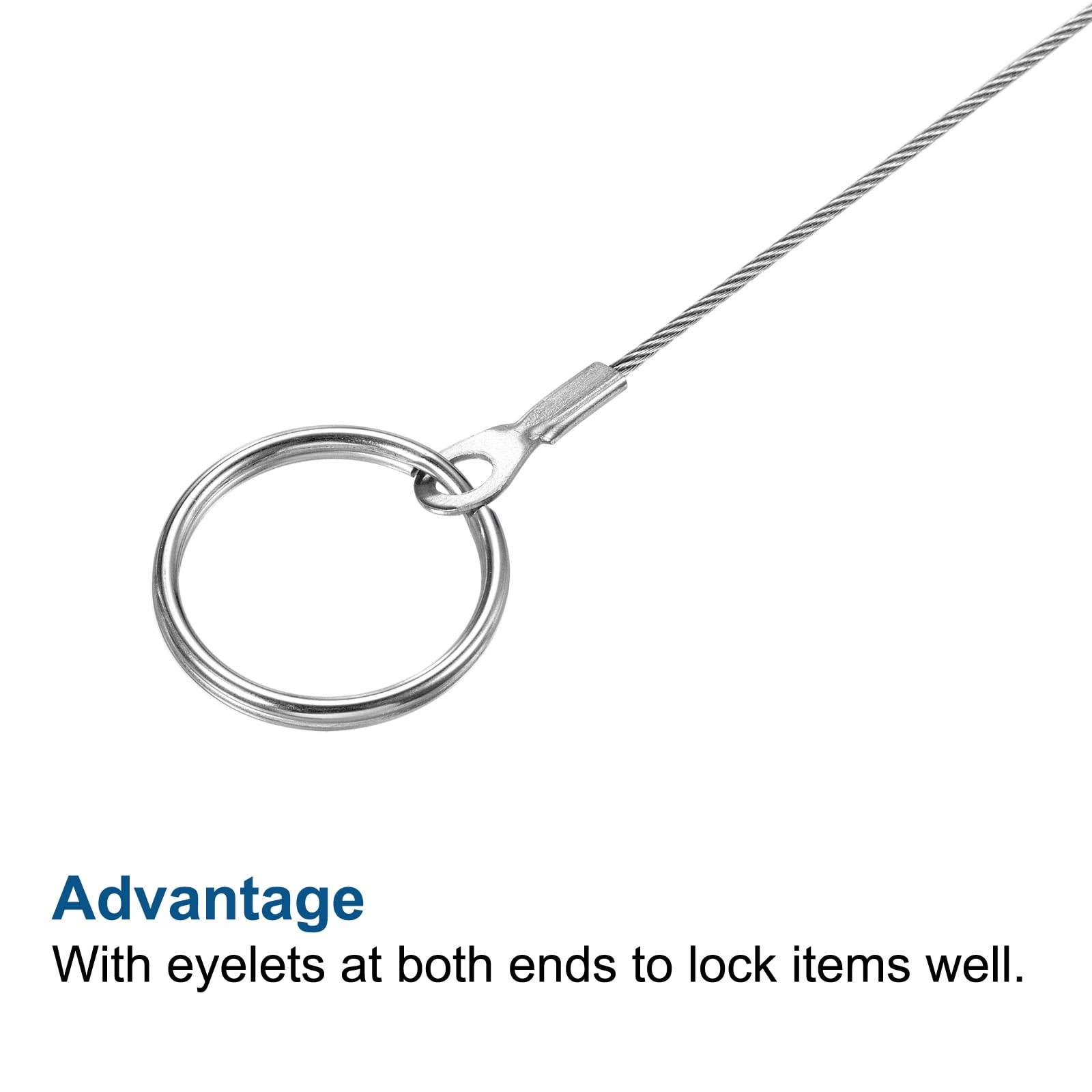 Unique Bargains Eyelets Ended Security Wire Rope with Key Ring Silver Tone 1.5mmx50cm
