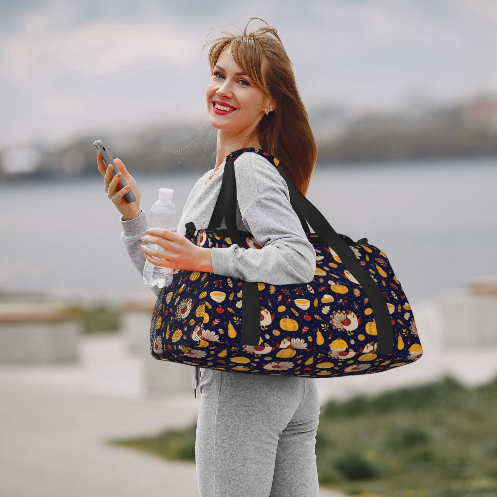 Fuzoiu Turkey And Autumn Print Travel Duffle Bag,Carry On Tote Bags,Duffel Bag,Sport Gym Bag, Hospital Bag for Labor and Delivery, Overnight Bag,Luggage Bag