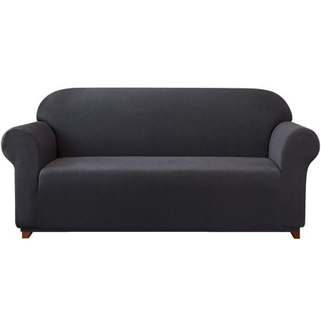 Subrtex Stretch Sofa Cover 1-Piece Couch Slipcover Furniture Protector for Arm Chair Loveseat Coat Soft with Elastic Bottom, Polyester and Spandex Jacquard Fabric Small Checks (Large/3-Seater, Gray)