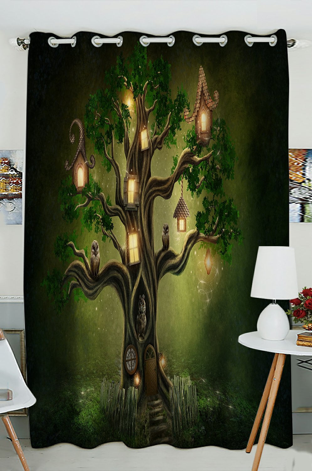 Phfzk Tree Of Life Window Curtain, Fantasy Forest Tree Window Curtain