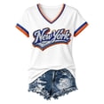 thumbnail image 4 of HCYSFG Women's New York Rhinestone Top Ladies Athletic Active Basketball V Neck T Shirt Summer Short Sleeve Sporty Textured Performance Fan Tee, 4 of 4
