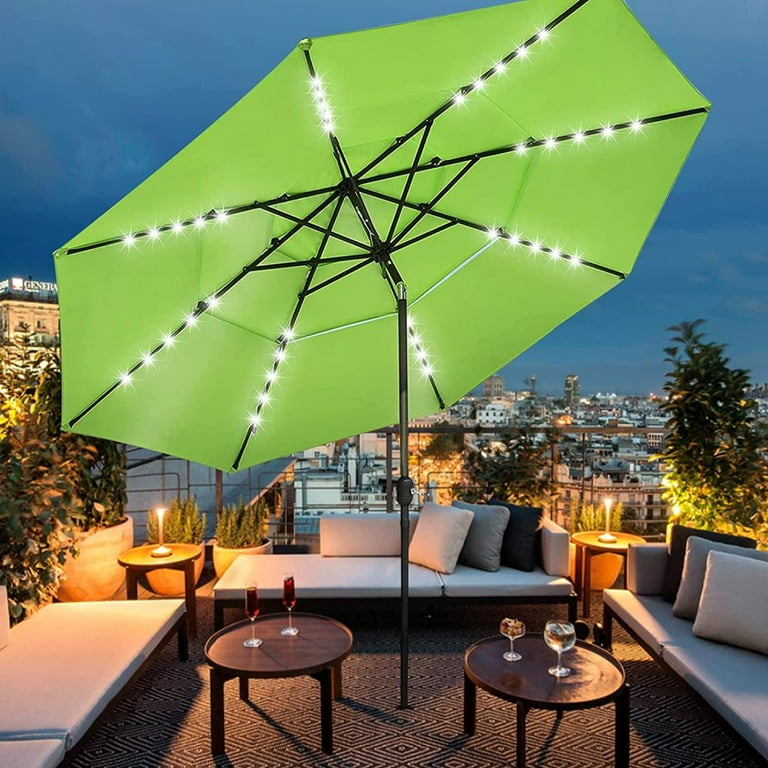 Bei Cheng 11 ft 3 Tiers Patio Umbrella Outdoor Patio Market Umbrella with 40 Solar LED Lights and Tilt 11FT Black