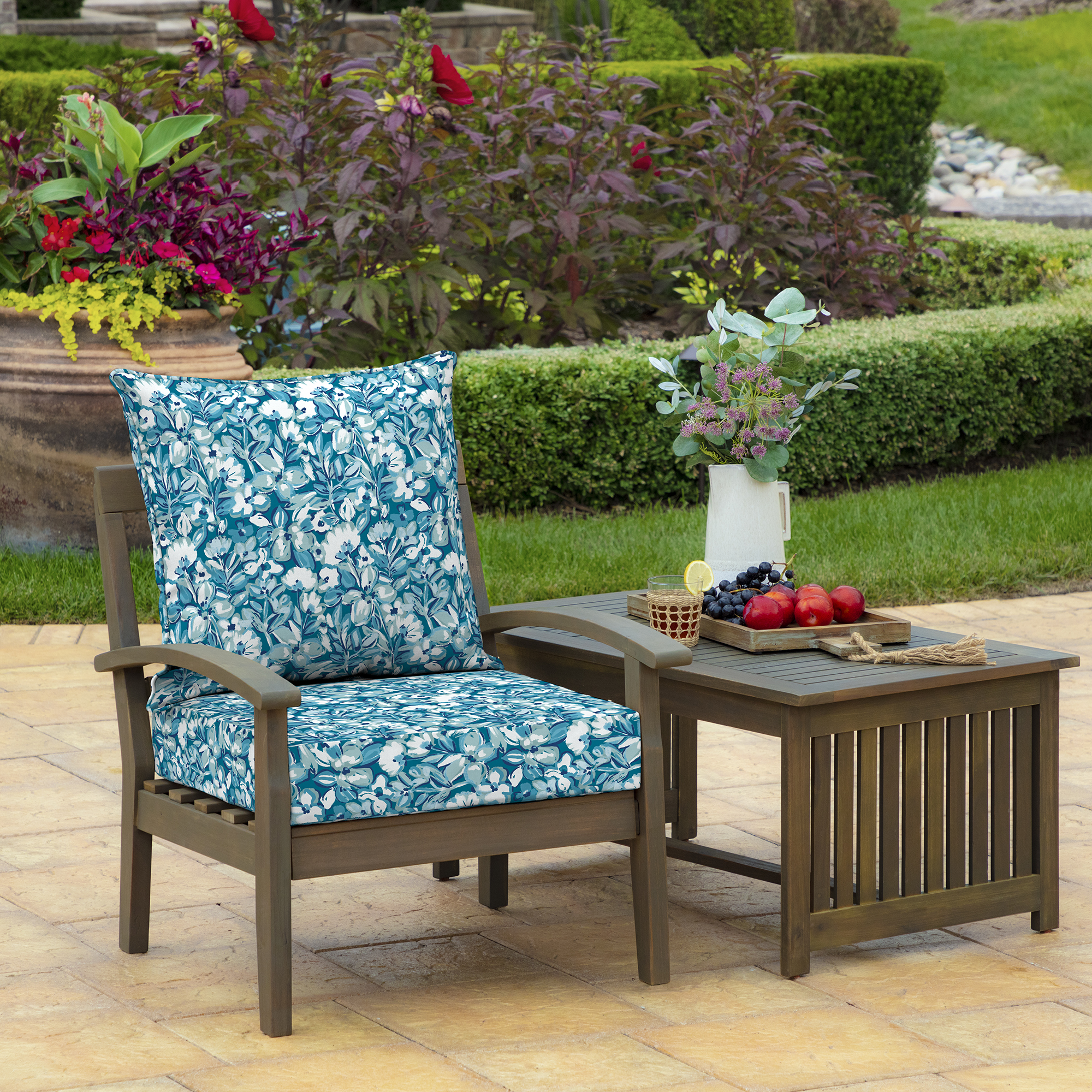 ARDEN Outdoor Deep Seat Cushion Set, 22 in x 24 in, Weather-Proof, Rain-Proof, Fade Resistant Patio Cushion Aqua Blue Fusion Floral