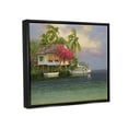 thumbnail image 3 of Summer Coastal Vacation Cottage Landscape Painting Jet Black Framed Art Print Wall Art, 3 of 6
