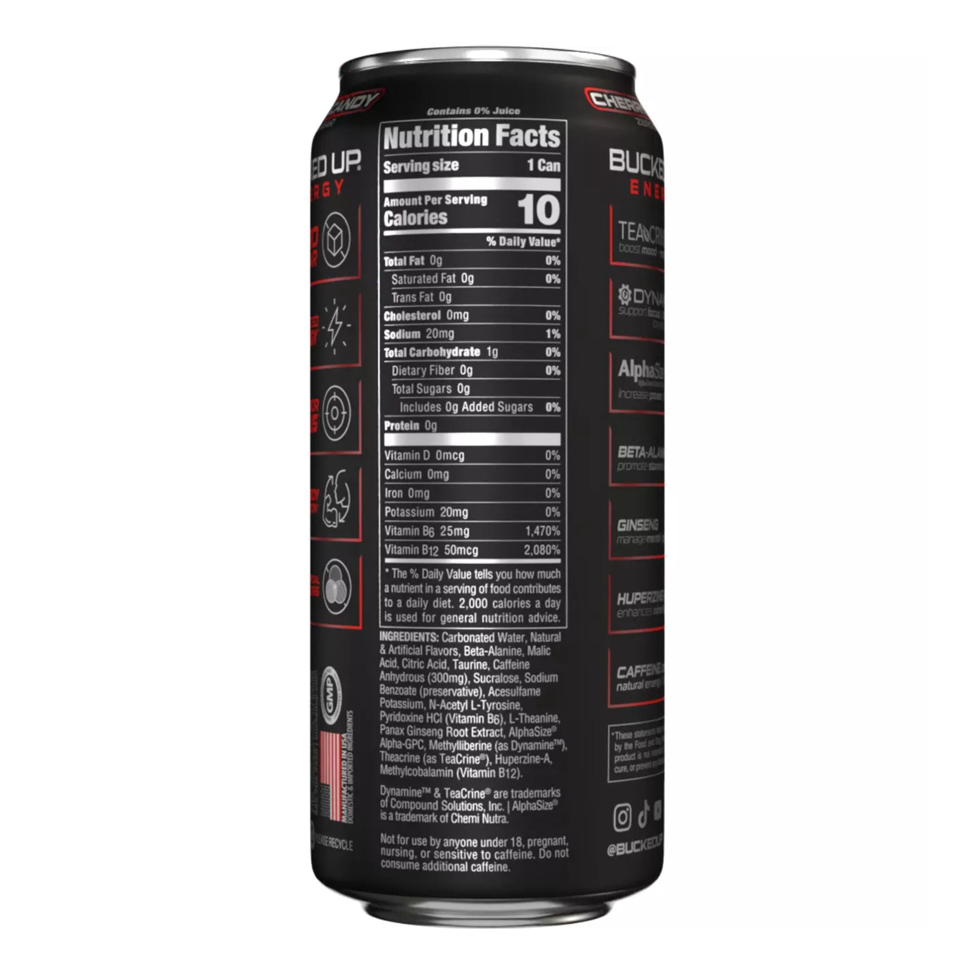 Bucked Up Energy Drink 4‑Flavor Sampler Pack, 4 Cans, Zero Sugar