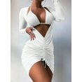 thumbnail image 1 of Conjunto de Bikini negro plisado con cordón para mujer, traje de baño de 3 piezas de manga larga, cintura alta, 2024, 1 of 5