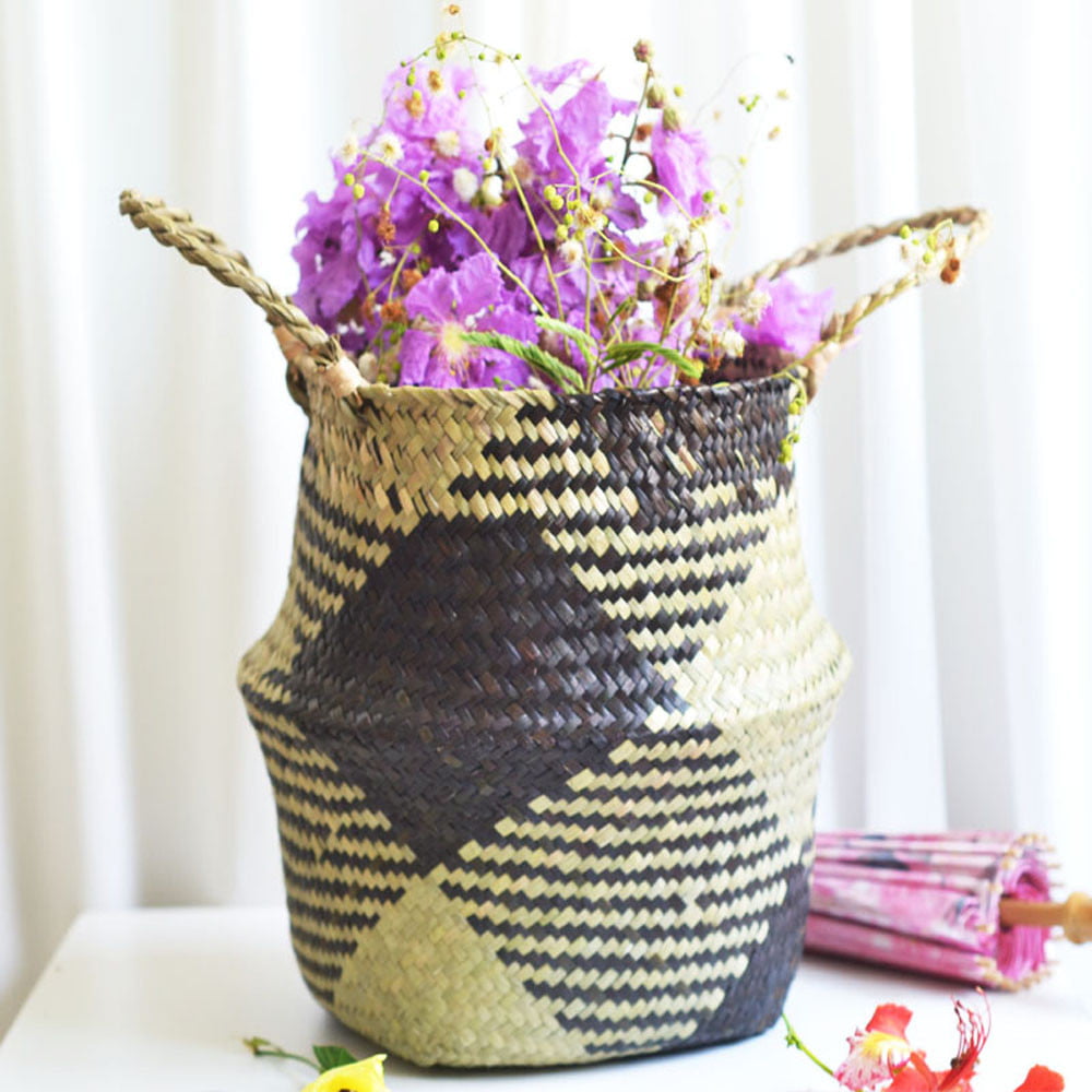 Details about   Foldable Handmade Wicker Grass Weaving Basket Flower Storage Basket w/ Handle 