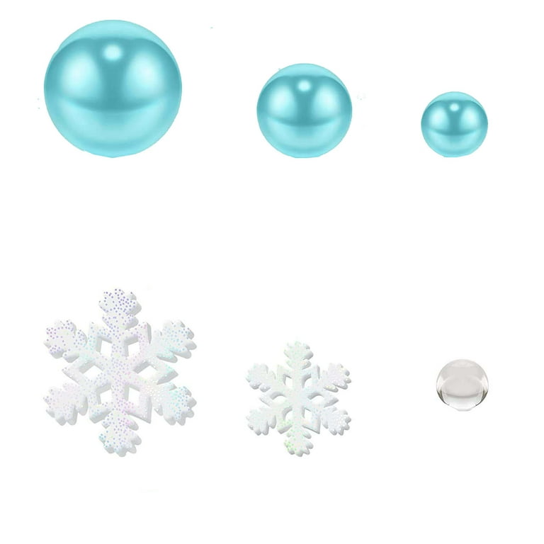 HFYZZ 6106Pcs Christmas Vase Filler Decorations, Blue and White Snowflake Pearl Beads with Water Gel Jelly Beads Vase Filler Faux Floating Pearls