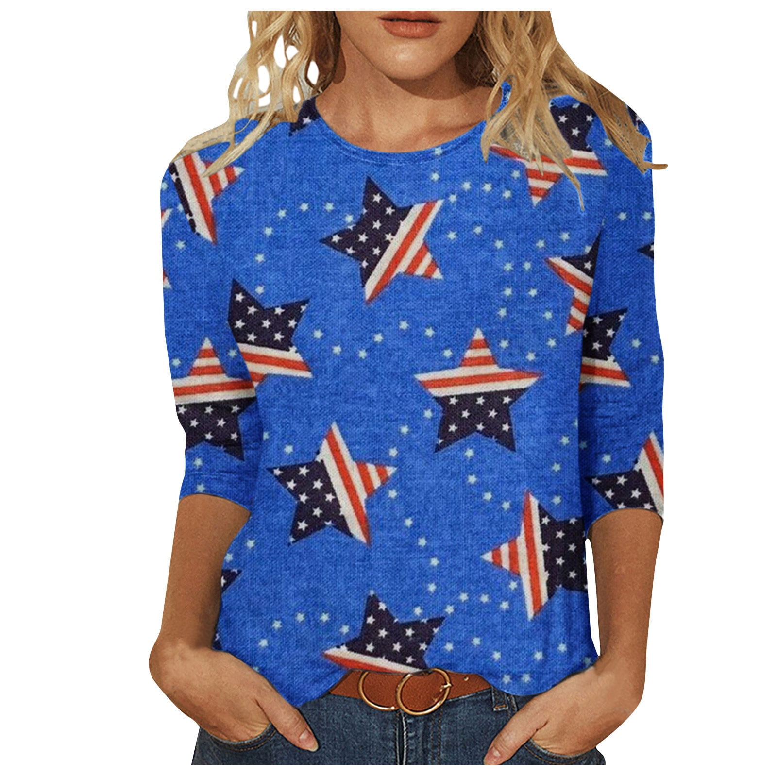 American Flag Shirts for Women Patriotic Shirt Stars Stripes Print 3/4 ...