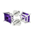 thumbnail image 2 of 2 ct Screw-Back Stud Earrings for Women | 5.5mm Princess Cut Natural Amethyst | 18K White Gold, 2 of 5