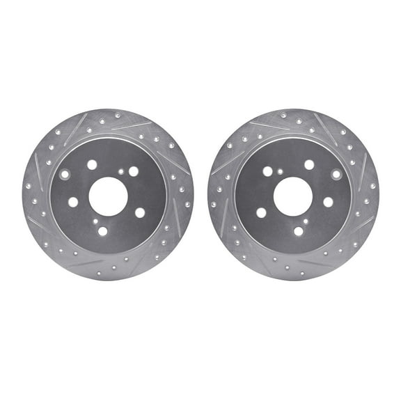 Dynamic Friction Company Rear Brake Rotors-Drilled and Slotted-Silver 7002-76140