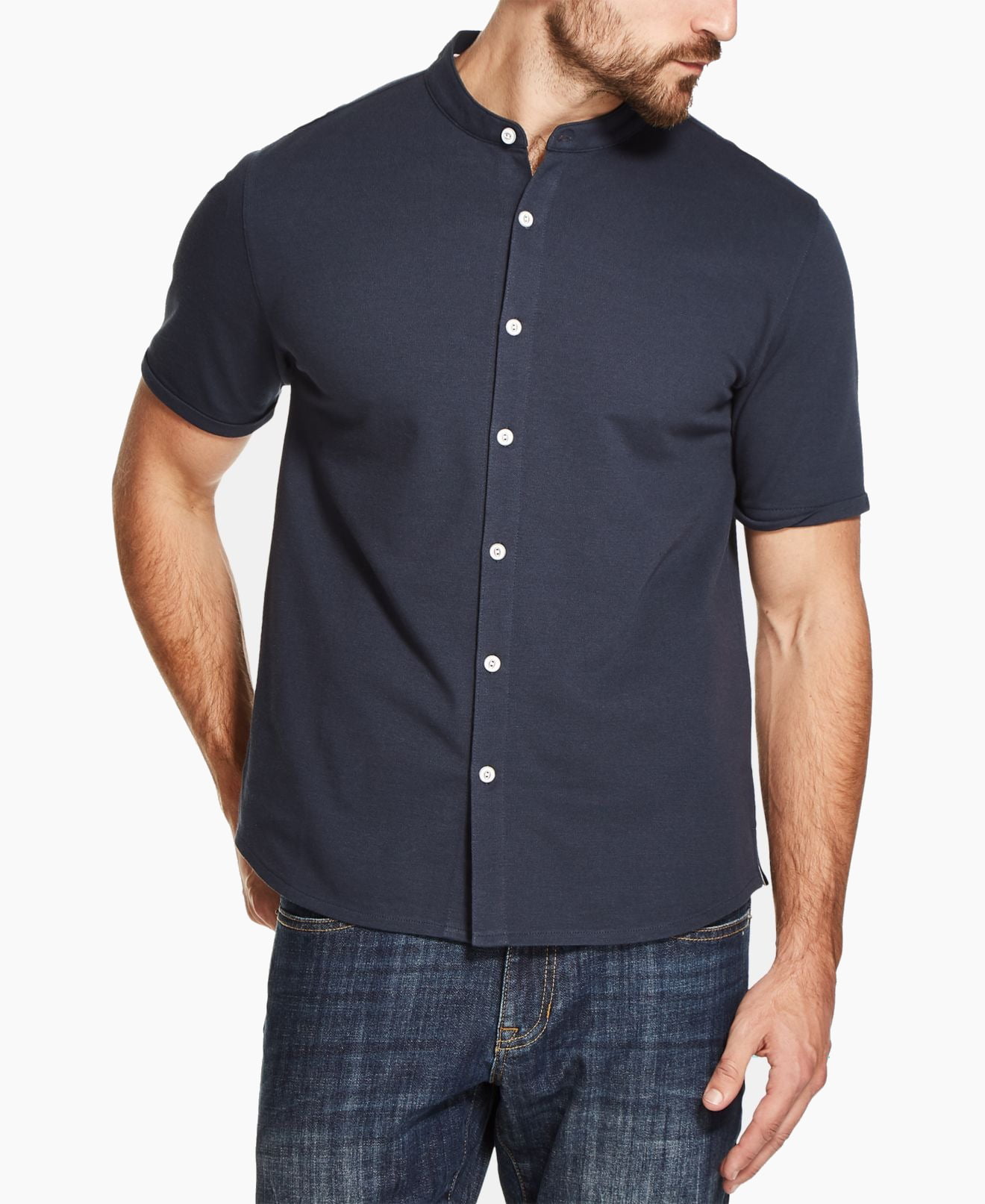 Weatherproof - Mens Shirt Navy Short Sleeve Banded Collar 2XL - Walmart ...