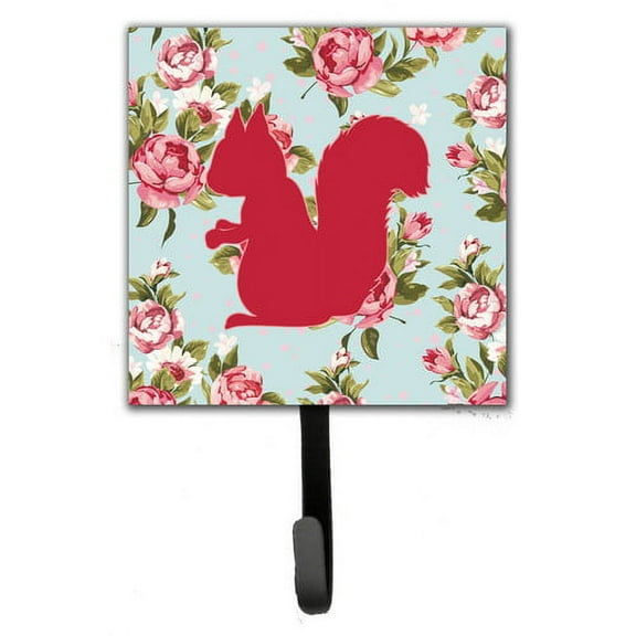 Caroline's Treasures BB1119-RS-BU-SH4 Squirrel Shabby Chic Blue Roses Leash or Key Holder, Blue, Single Hook, multicolor