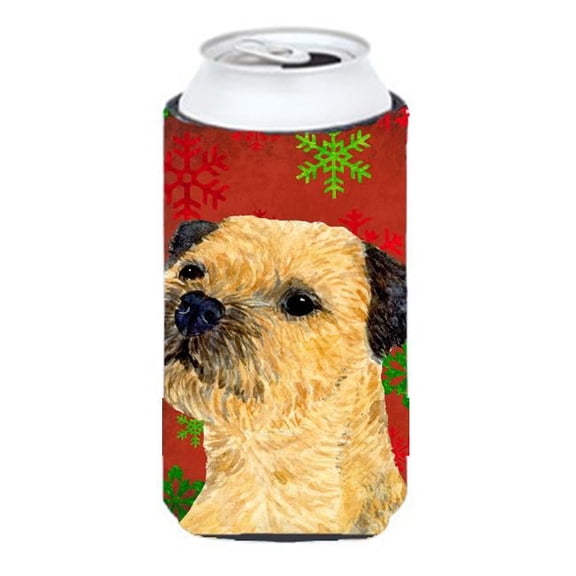 Border Terrier Snowflakes Holiday Christmas Tall Boy bottle sleeve Hugger