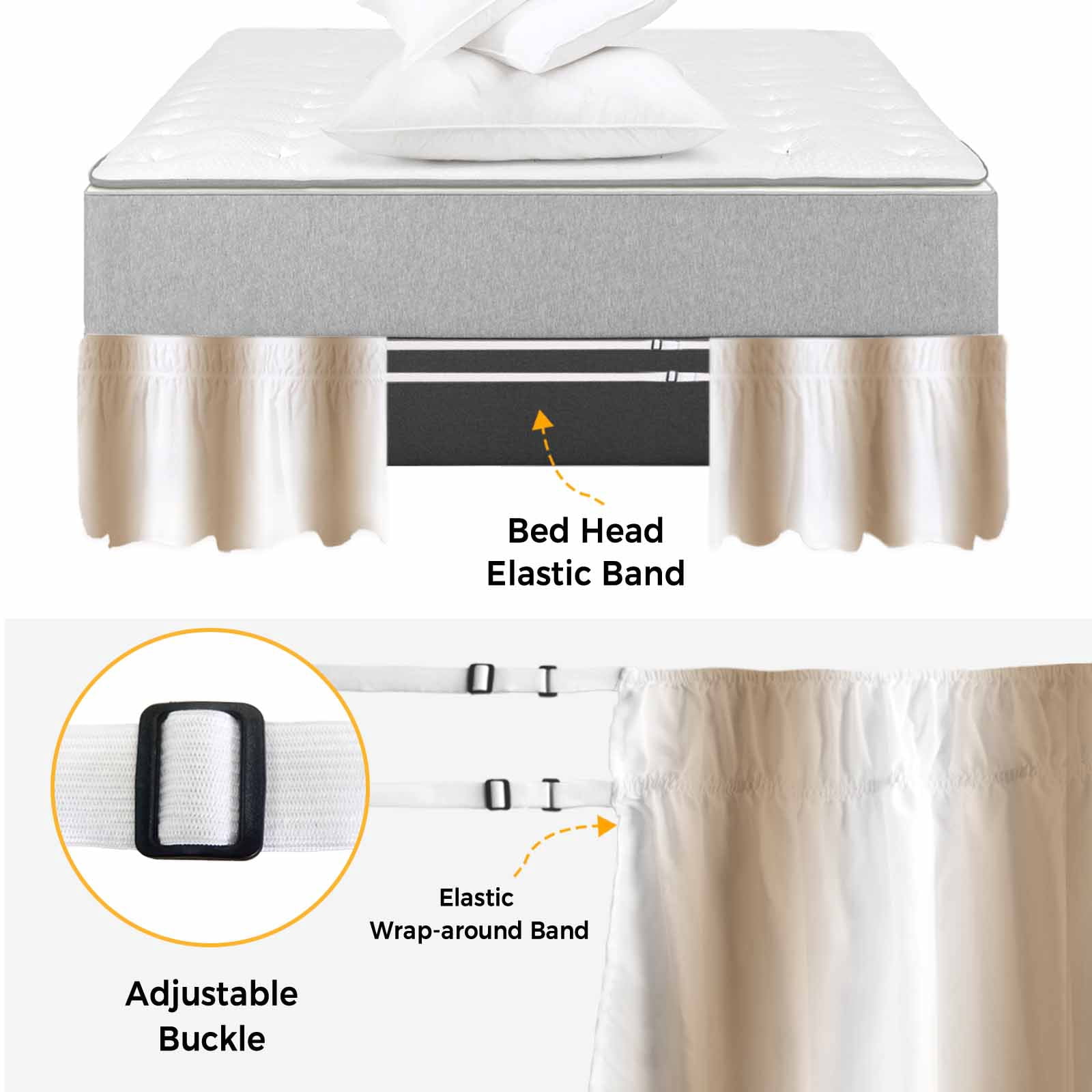 Khaki White Ombre Bed Skirt Cal King Size,Modern Abstract Art Farmhouse Gradient Wrap Around Bed Skirting with Adjustable Elastic Strap,Dust Ruffled Pleated Bedskirts 18 Inch Drop for Bedroom Beds