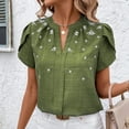 thumbnail image 4 of Tops de Color Sólido para las Mujeres Blusa de Manga Corta Plisada Hueca, Cuello de Pie Top de Moda Casual, 4 of 8