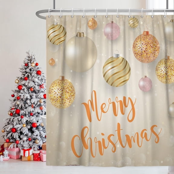 Christmas Shower Curtain for Bathroom 72x72inches X-mas Decor Pearls Shower Curtain Set with Hooks Snowflakes Merry Christmas Waterproof Fabric Shower Curtains