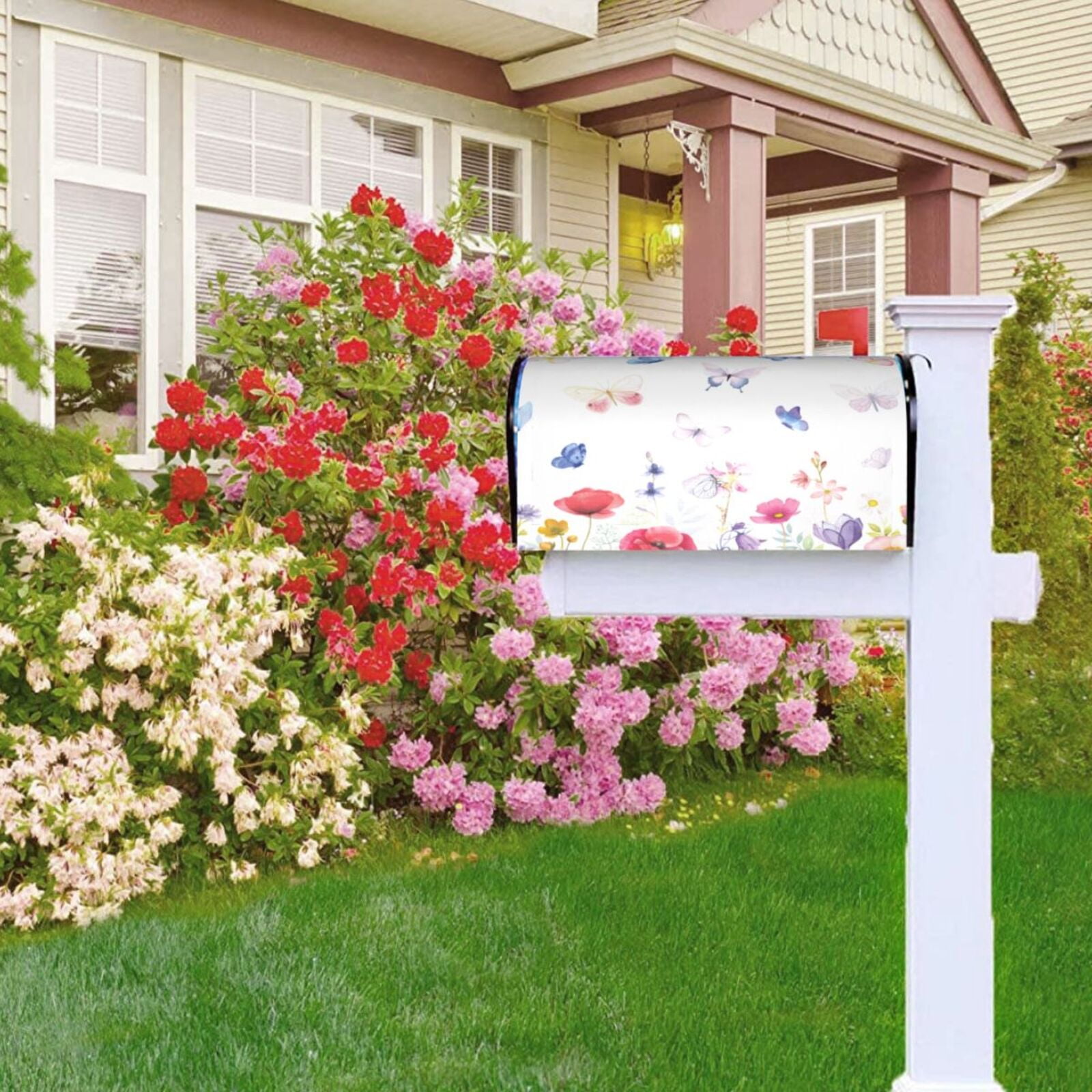 Xecao Meadow flowers with butterfly for Mailbox Cover with Magnetic Strips, Waterproof and Sunscreen, Adds a Decorative Touch to Your Garden Yard-25.5x21 in