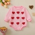 thumbnail image 2 of Newborn Baby Boy Girl Valentine's Day Outfits Sweatshirt Romper Infant Long Sleeve Bubble Onesie Spring Clothes Pink 6 M-12 M, 2 of 4