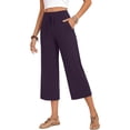 thumbnail image 6 of Nooxsoe Womens Summer Casual Yoga Capri Trousers High Waist Drawstring Elastic Waist Straight Leg Side Patch Pockets Loose Fit Breathable Fabric Gym Lounge Office Everyday Bottoms Purple XXL, 6 of 9