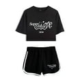 thumbnail image 5 of ILLIT merch  Super Real Me  tshirt sets for women midriff-baring fitted crop sets gym sets streetwear short pants, 5 of 9